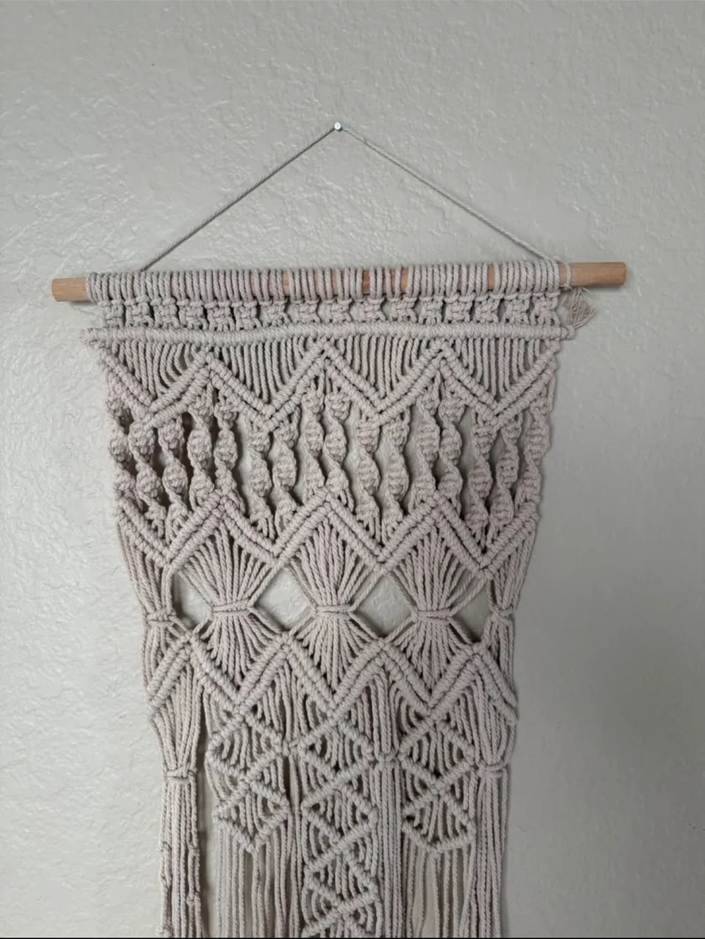 Handmade Beige Macrame Wall Hanging Crochet Tapestry